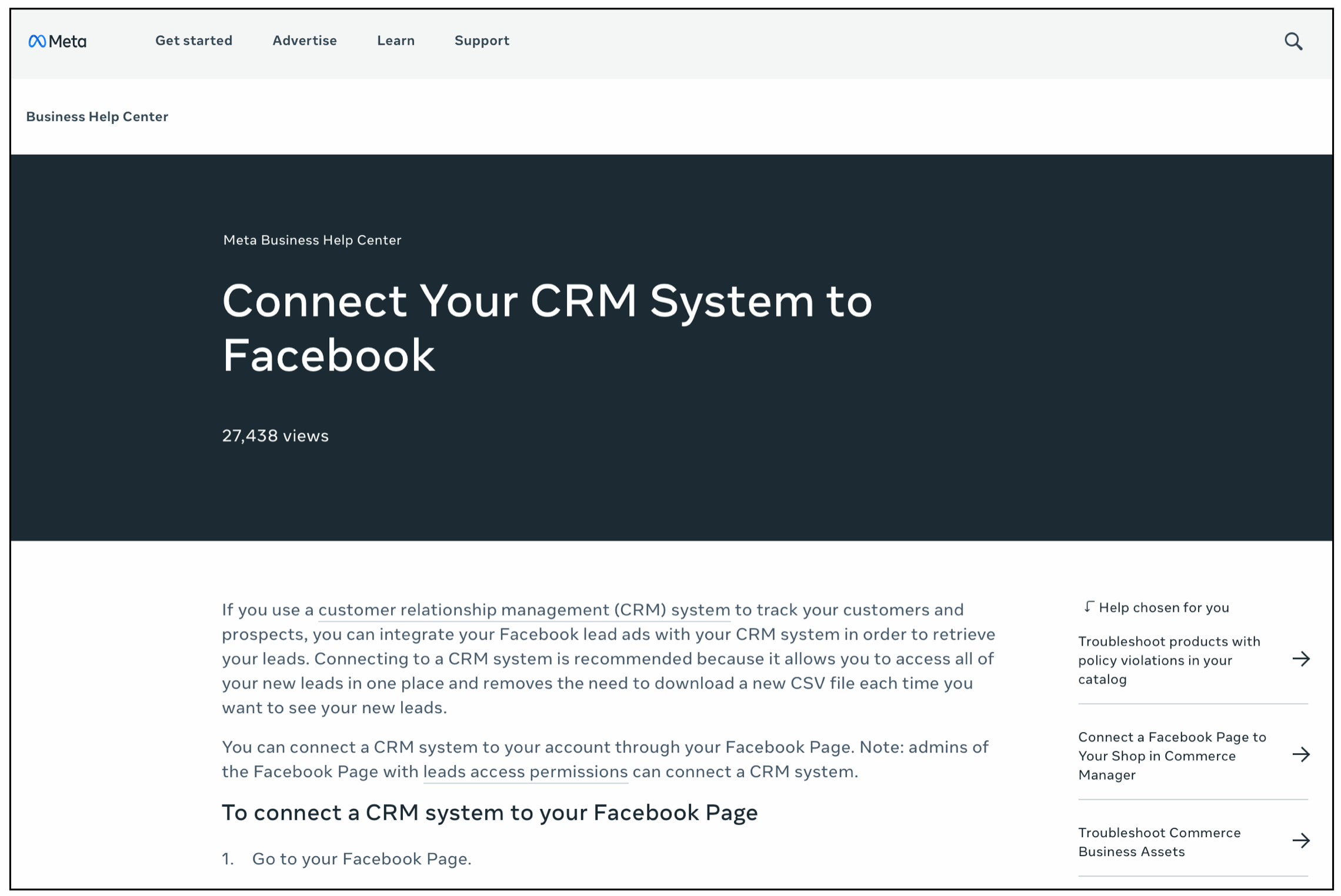 Support documentation for Meta advertisers and developers